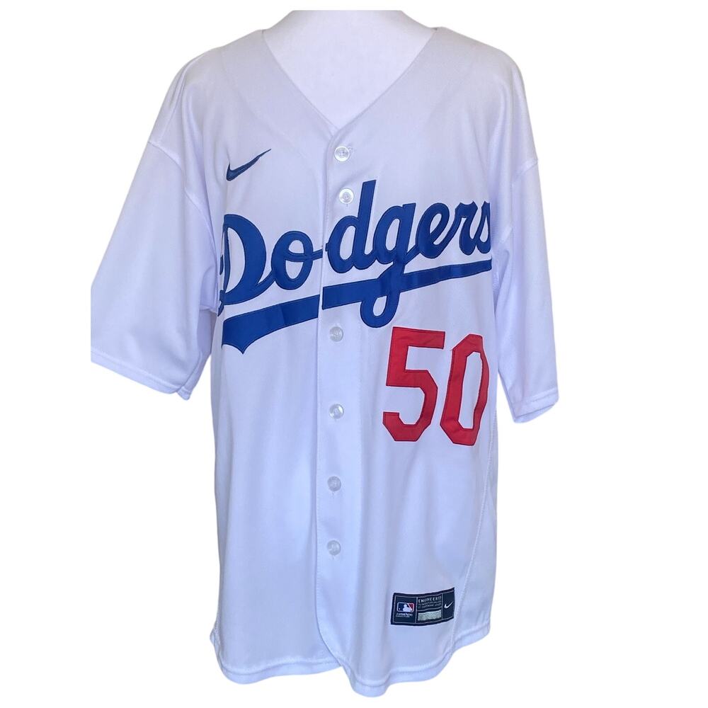Nike Engineered Authentic Collection Mookie Betts 50 Dodgers Jersey White Size36